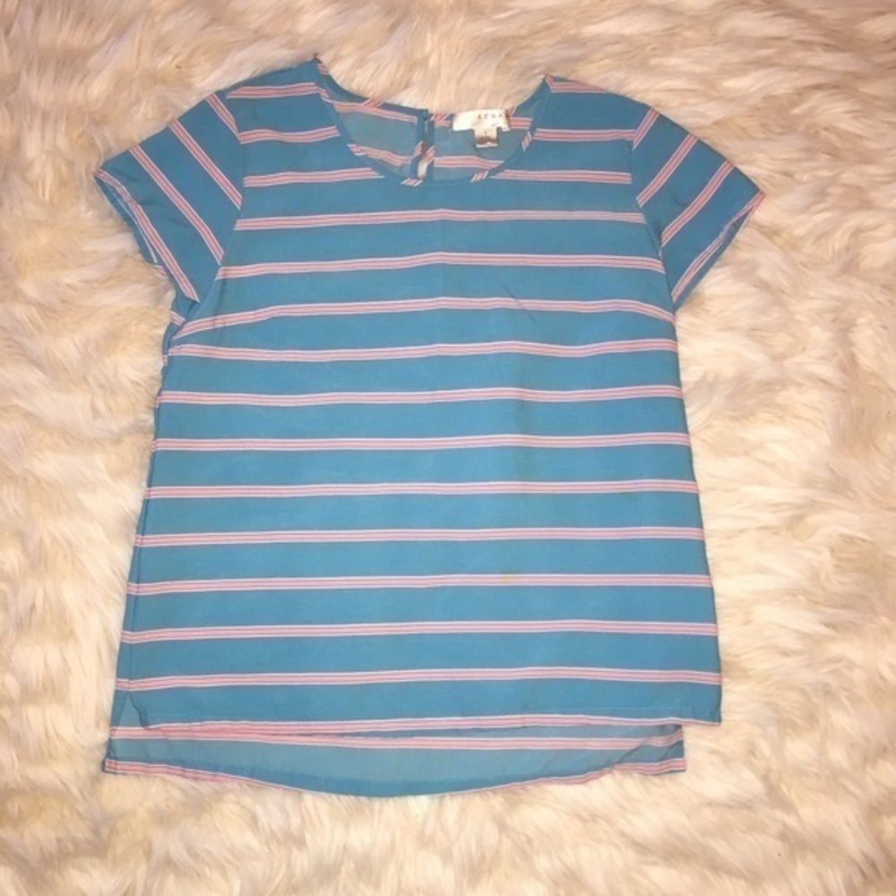 Anthropologie Turquoise and pink stripes top